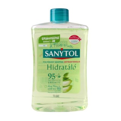 Antibakteriális folyékony szappan, utántöltő, 500 ml, SANYTOL, zöld tea és aloe vera