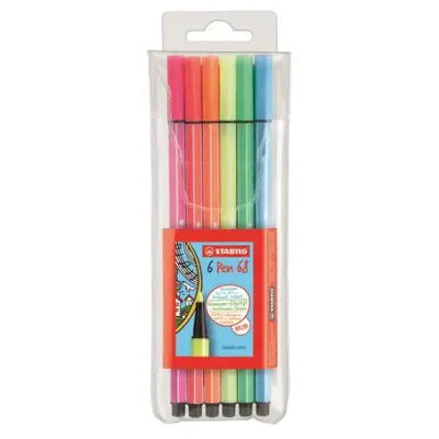 Rostirón készlet, 1 mm, STABILO "Pen 68", 6 neon szín