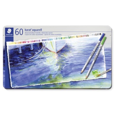 Akvarell ceruza készlet, hatszögletű, fém doboz, STAEDTLER "Karat® aquarell 125", 60 különböző szín