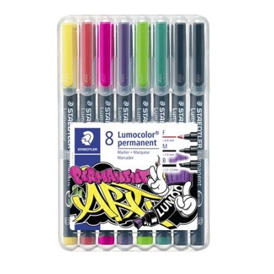 Alkoholos marker vegyes készlet, OHP, STAEDTLER "Lumocolor® 31", 8 különböző szín, 3-féle vonalvastagság