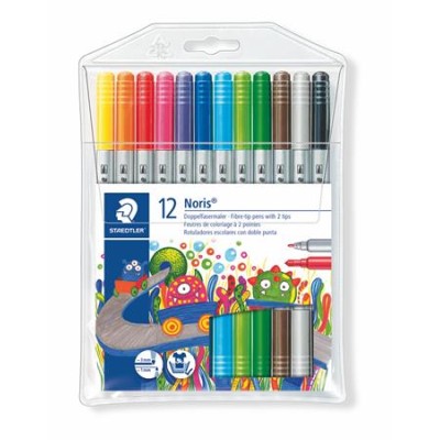 Filctoll készlet, 1-3 mm, kétvégű, kimosható, STAEDTLER "Noris® 320", 12 különböző szín