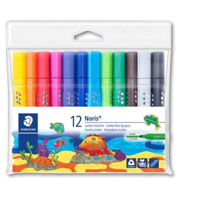 Filctoll készlet, 3 mm, háromszögletű, kimosható, STAEDTLER "Noris® jumbo 328-B", 12 különböző szín