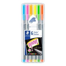 Tűfilc készlet, 0,3 mm, STAEDTLER "Triplus 334", 6 neon szín