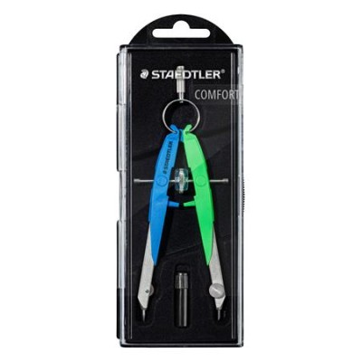 Körző készlet, precíziós, 2 darabos, STAEDTLER "Mars Comfort 556", neon kék/zöld