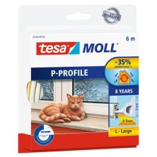 Ajtó- és ablaktömítő szalag, 9 mm x 6 m, TESA "tesamoll® P profil", fehér