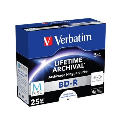 BD-R BluRay lemez, archiváló, nyomtatható, M-DISC, 25GB, 4x, 1 db, normál tok, VERBATIM