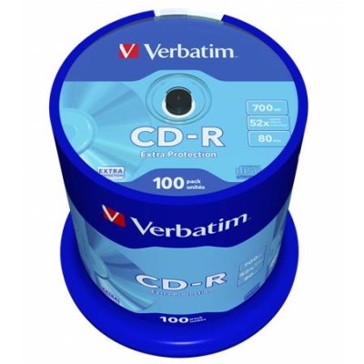 CD-R lemez, 700MB, 52x, 100 db, hengeren, VERBATIM "DataLife"