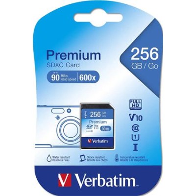 Memóriakártya, microSDXC, 256GB CL10/U1, 90/10 MB/s, adapter, VERBATIM "Premium"