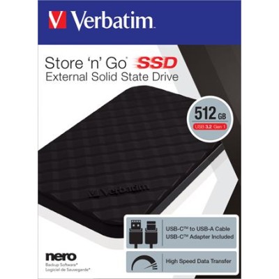 SSD (külső memória), 512GB, USB 3.2 VERBATIM "Store n Go", fekete