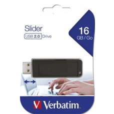 Pendrive, 16GB, USB 2.0, VERBATIM "Slider", fekete