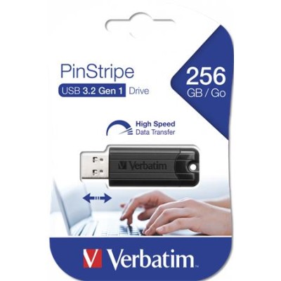 Pendrive, 256GB, USB 3.2, VERBATIM "Pinstripe", fekete