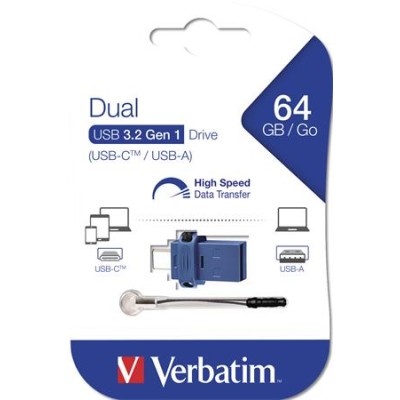 Pendrive, 64GB, USB 3.2+USB-C adapter, VERBATIM "Dual"