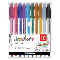 Zseléstoll készlet, 0,33 mm, kupakos, ZEBRA "Doodler`z Glitter", 10 csillogó vegyes szín