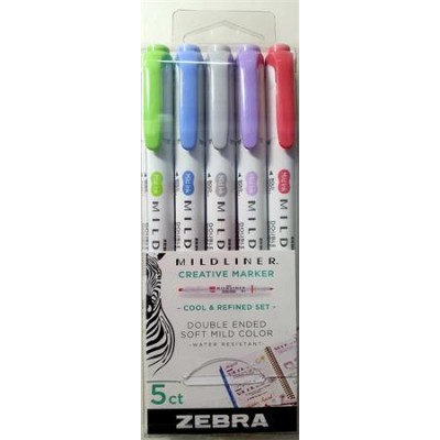 Szövegkiemelő készlet, 1,0/3,5 mm, kétvégű  ZEBRA "Mildliner Cool & Refined" 5 szín