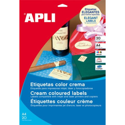 Etikett, 210x297 mm, színes, APLI, krémszínű, 20 etikett/csomag