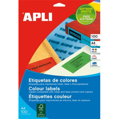 Etikett, 210x297 mm, színes, APLI, piros, 100 etikett/csomag