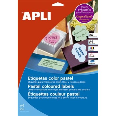 Etikett, 210x297 mm, színes, APLI, pasztell rózsaszín, 20 etikett/csomag