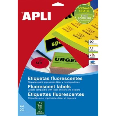 Etikett, 64x33,9 mm, színes, kerekített sarkú, APLI, neon piros, 480 etikett/csomag