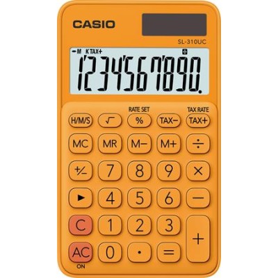 Zsebszámológép, 10 számjegy, CASIO "SL 310", narancs