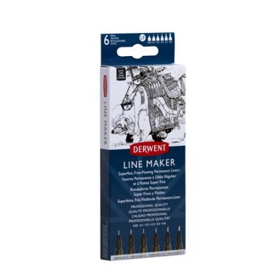 Tűfilc szett, 0,05/0,1/0,2/ 0,3/0,5/0,8 mm, DERWENT "Line Marker", fekete
