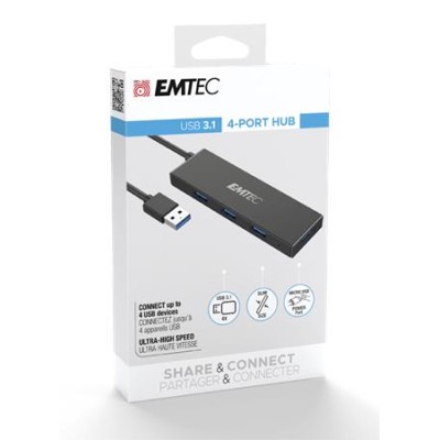 USB elosztó-HUB, 4xUSB 3.1/1xUSB micro, EMTEC "T620A"