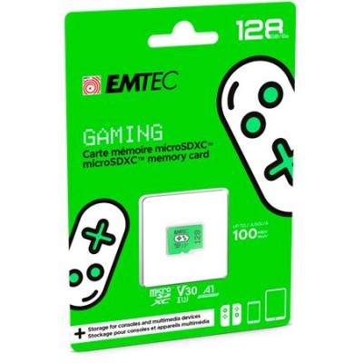 Memóriakártya, microSD, 128GB, UHS-I/U3/V30/A1, EMTEC "Gaming"