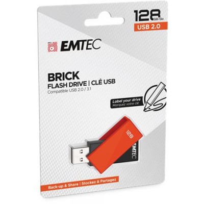 Pendrive, 128GB, USB 2.0, EMTEC "C350 Brick", narancssárga