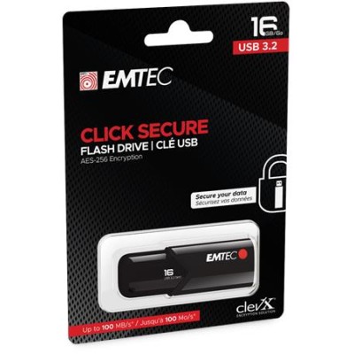 Pendrive, 16GB, USB 3.2, titkosított, EMTEC "B120 Click Secure"