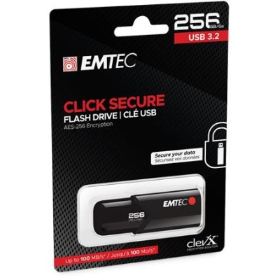 Pendrive, 256GB, USB 3.2, titkosított, EMTEC "B120 Click Secure"