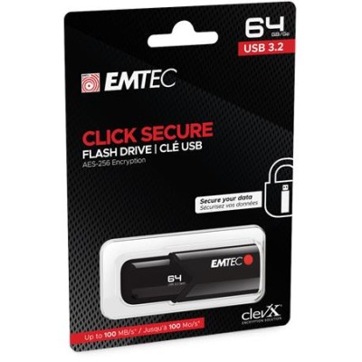 Pendrive, 64GB, USB 3.2, titkosított, EMTEC "B120 Click Secure"