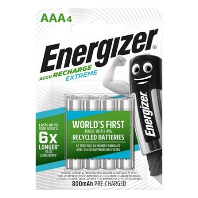 Tölthető elem, AAA mikro, 4x800 mAh, előtöltött, ENERGIZER "Extreme"