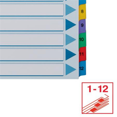 Regiszter, karton, A4, 1-12, ESSELTE "Mylar"