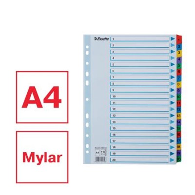 Regiszter, karton, A4, 1-20, ESSELTE "Mylar"