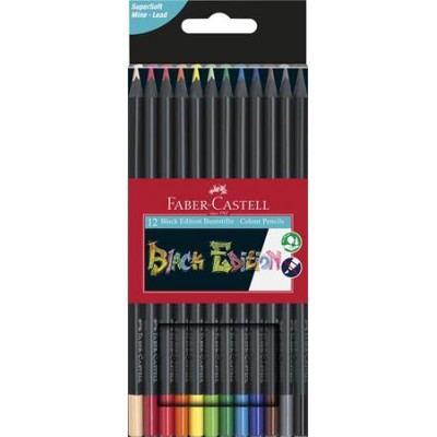 Színes ceruza készlet, háromszögletű, FABER-CASTELL "Black Edition",  12 különböző szín