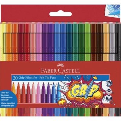 Filctoll készlet, háromszögletű, FABER-CASTELL "Grip", 20 különböző szín