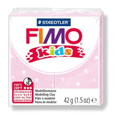 Gyurma, 42 g, égethető, FIMO "Kids", gyöngyház világos rózsaszín