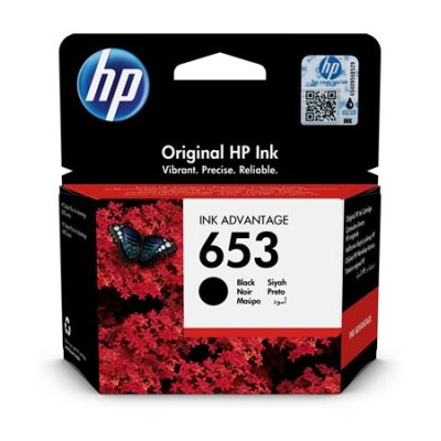 3YM75AE Tintapatron DeskJet Plus Ink Advantage 6075 All-in-One nyomtatóhoz, HP 653, fekete, 360 oldal