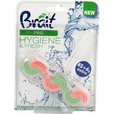 WC tisztító blokk, 2 fázisú, 45 g, "Brait Hygiene and fresh", fenyő