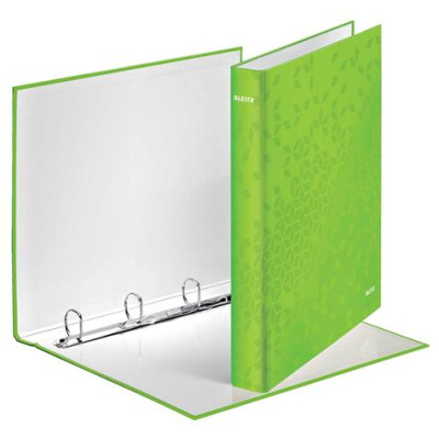 Gyűrűs könyv, 4 gyűrű, D alakú, 40 mm, A4 Maxi, karton, LEITZ "Wow", zöld