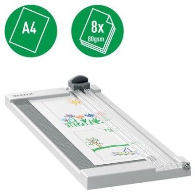 Vágógép, görgős, A4, 8 lap, LEITZ "Precision Home A4"