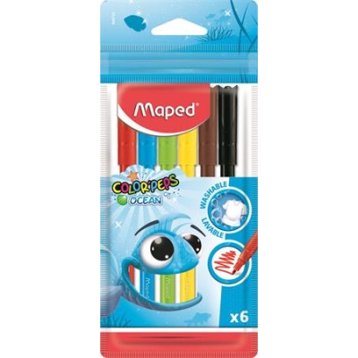 Filctoll készlet, 2 mm, kimosható, MAPED "Color`Peps Ocean", 6 különböző szín