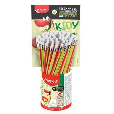 Írástanuló grafitceruza radírral, ceruzatartó, HB, háromszögletű, MAPED "Kidy Learn", 72 darab