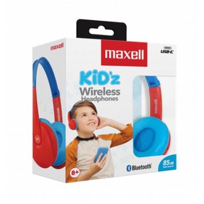 Fejhallgató, gyerek méret, vezeték nélküli, Bluetooth, mikrofonnal, MAXELL "HP-BT350", kék-piros