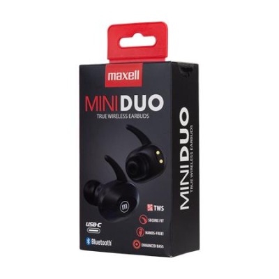 Fülhallgató, vezeték nélküli, Bluetooth 5.0, mikrofonnal, MAXELL "Mini Duo", fekete