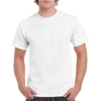 Póló, férfi, környakú, 100% pamut, XXL méret "Gildan", fehér