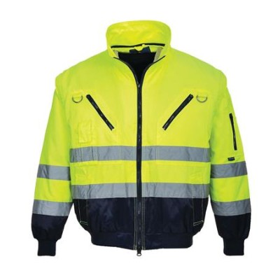 Munkavédelmi kabát, jól láthatósági, 3 az 1-ben, L méret " Hi-Vis", sárga-tengerészkék