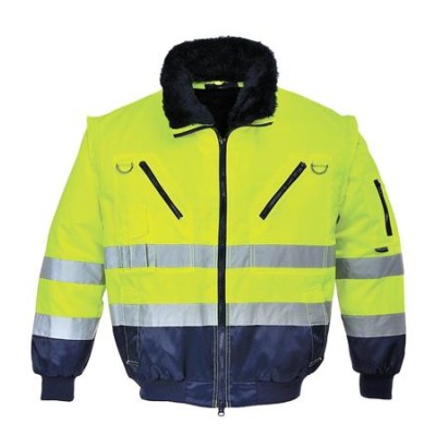 Munkavédelmi kabát, jól láthatósági, 3 az 1-ben, L méret " Hi-Vis", sárga-tengerészkék