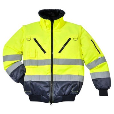 Munkavédelmi kabát, jól láthatósági, 3 az 1-ben, L méret " Hi-Vis", sárga-tengerészkék