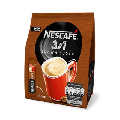 Instant kávé stick, 10x16,5 g, NESCAFÉ "3in1", barna cukorral