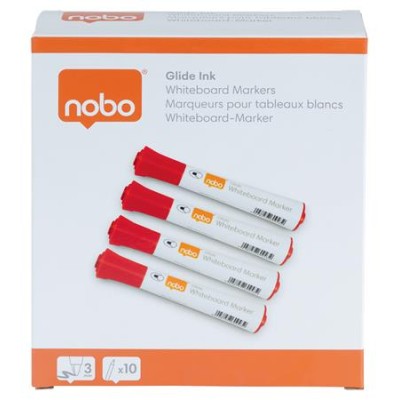 Táblamarker, kúpos hegyű, 2 mm, 10 db, NOBO "Glide", piros